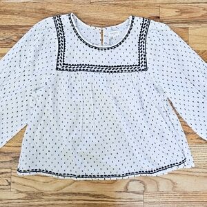 NWT World Market Size S/M Peasant Blouse Black and White Embroidered Lightweight